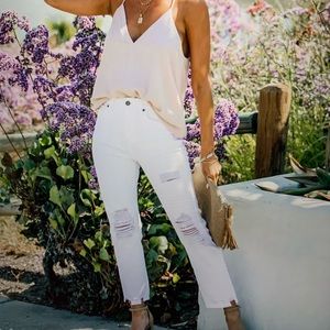 White high waisted slim distressed crop jeans